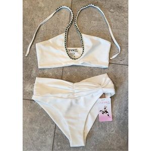 Oceanus Hayley white bikini with green crystals new